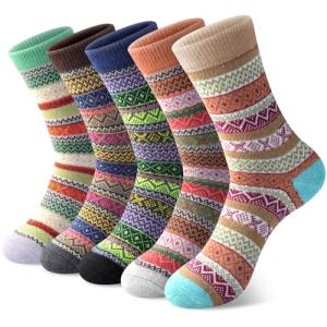 5 Pack Retro Cotton Knitting Crew Socks for Women