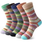 5 Pack Retro Cotton Knitting Crew Socks for Women