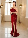 Red Sequin Strapless Mermaid Evening Dress 2025