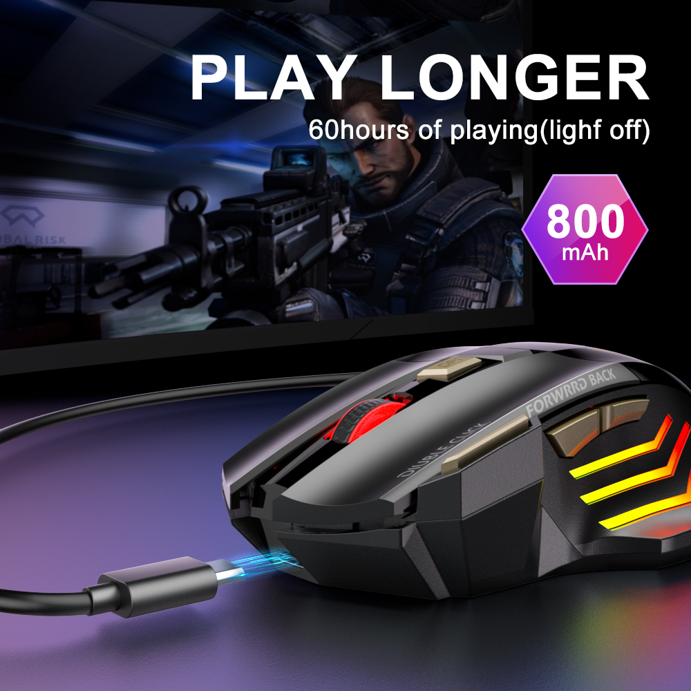 Ergonomic Rechargeable Wireless RGB Gaming Mouse