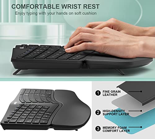 Arteck Wireless Ergonomic Split Keyboard with Wrist Rest