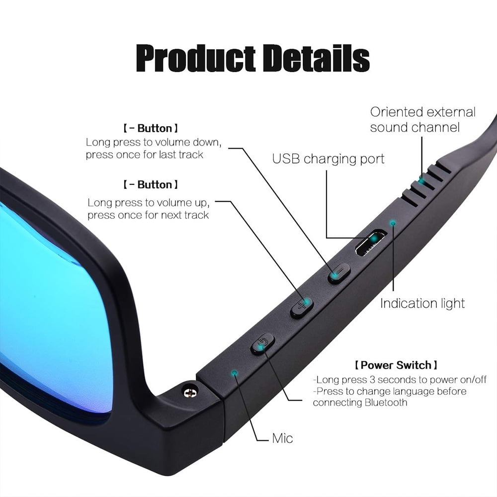 PointerTeck Bluetooth Smart Glasses for Music & Calls