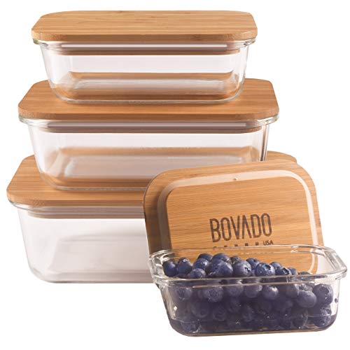 Set of 4 Glass Containers with Bamboo Lids