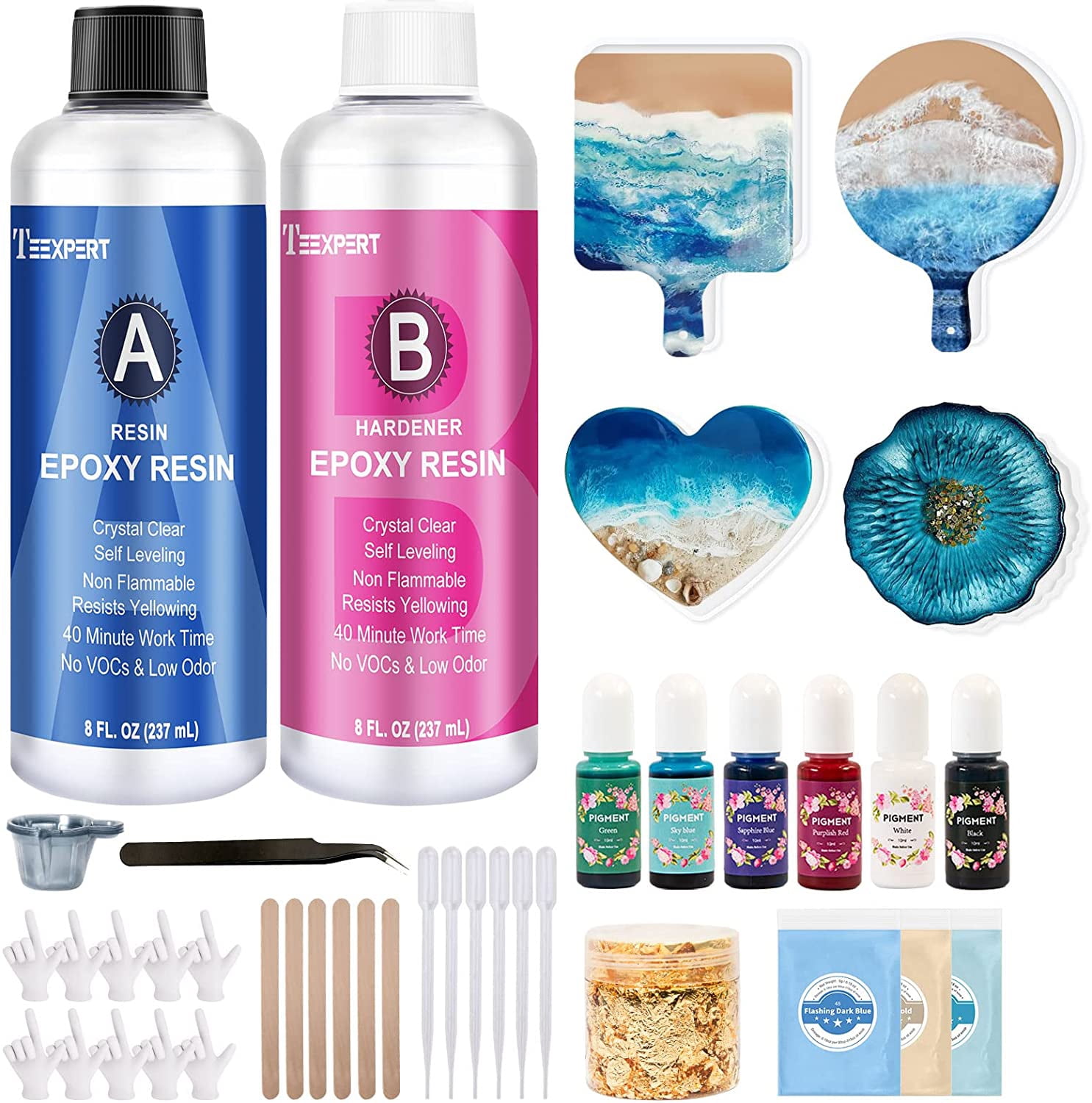Teexpert Beginner Resin Kit with Molds and Pigments