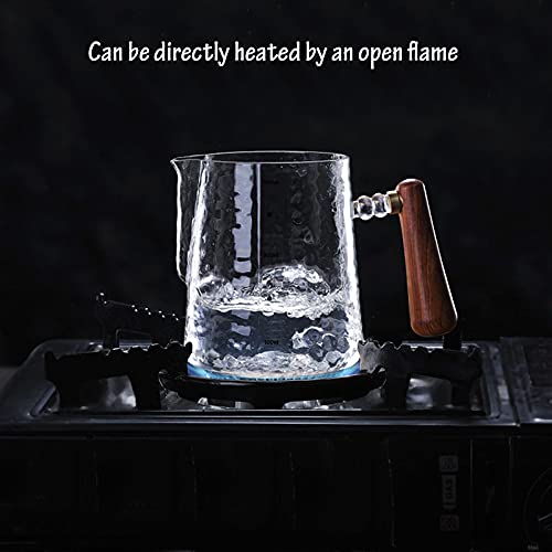 Hand-Hammered Glass Creamer Pitcher with Wooden Handle