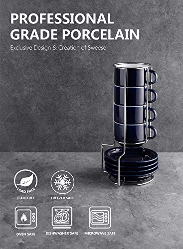 Sweese Stackable Espresso Cups with Saucers, Navy