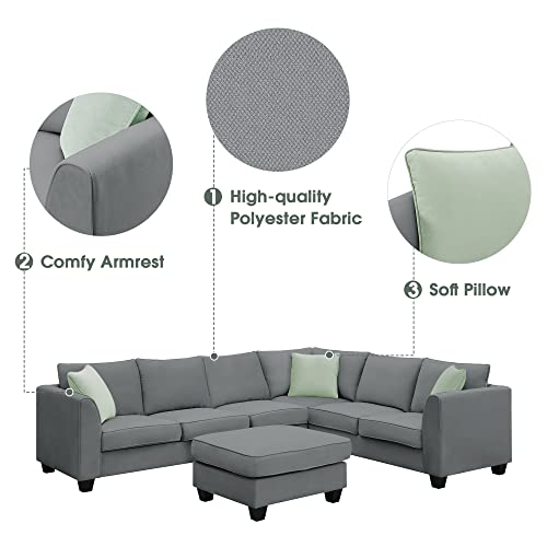 LZ L-Shape Sectional Sofa with Ottoman and Pillows