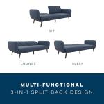 Blue Linen Sofa Bed with Wooden Legs