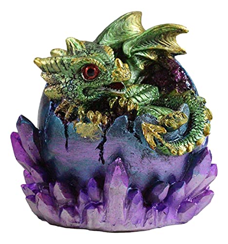 Green Earth Dragon Wyrmling in Purple Egg Figurine