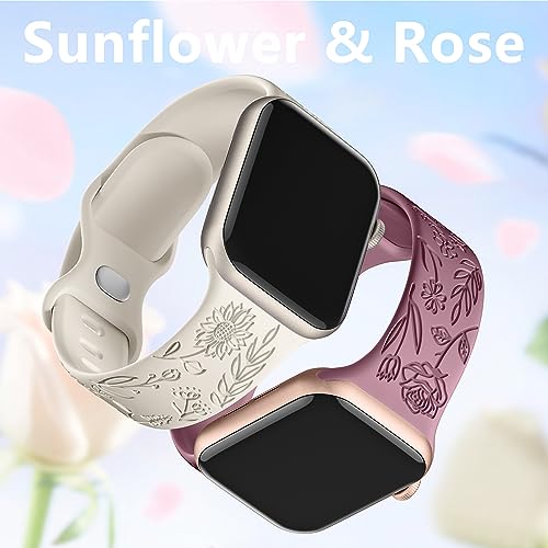 Floral Engraved Silicone Apple Watch Bands - 6 Pack