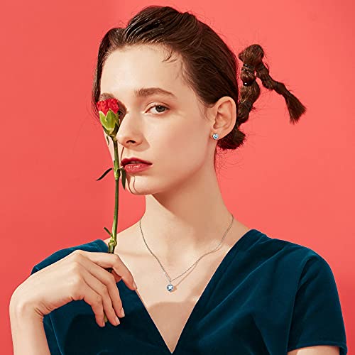 Sterling Silver Aquamarine Heart Stud Earrings