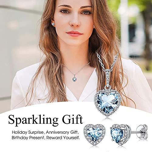 Sterling Silver Aquamarine Heart Stud Earrings