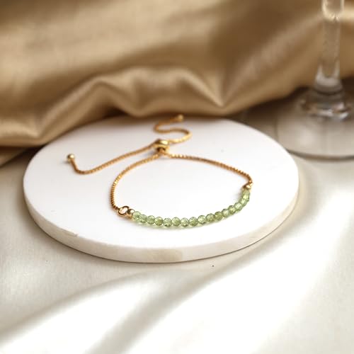 Green Peridot Birthstone Beaded Bracelet for Women