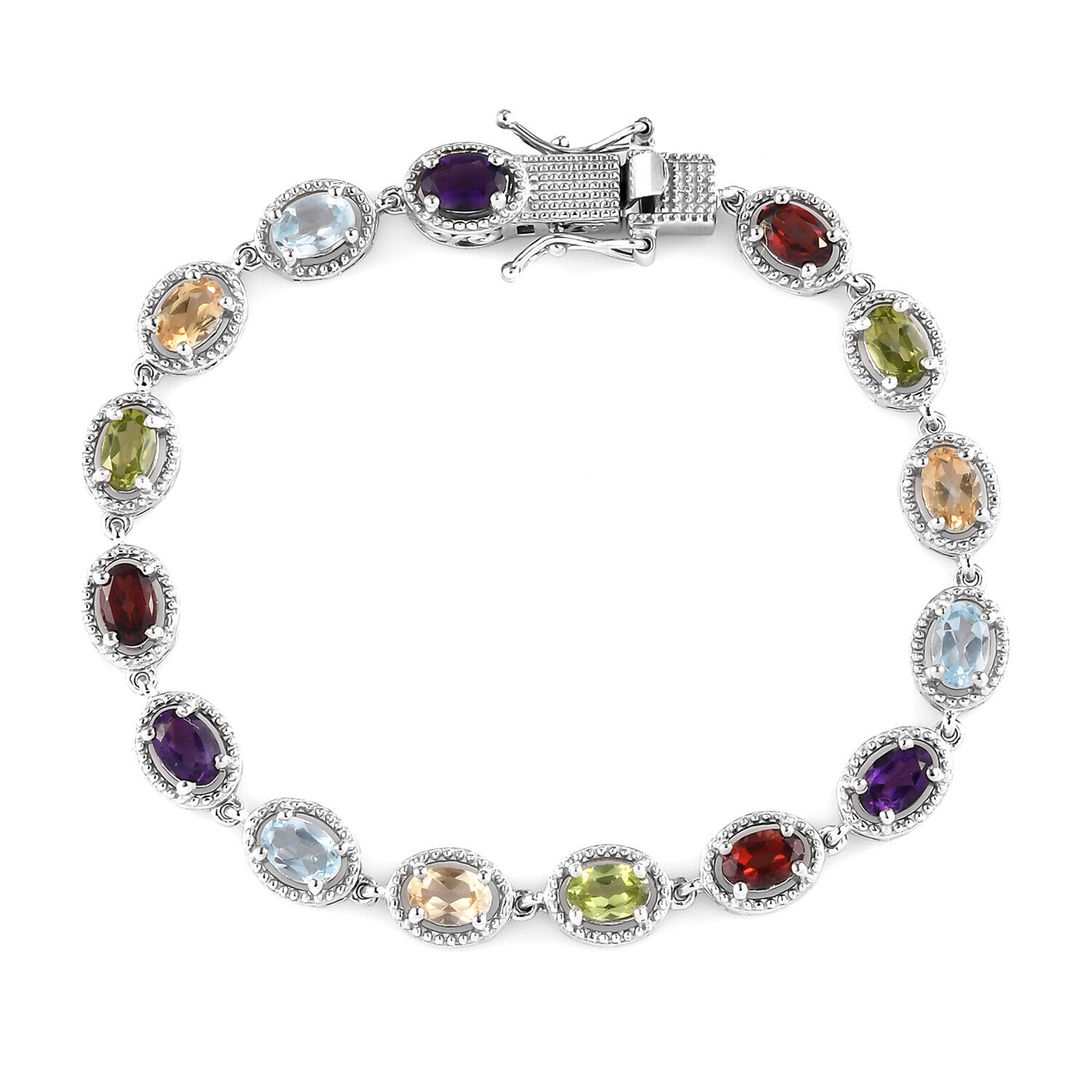 Sterling Silver Tennis Bracelet with Peridot & Amethyst