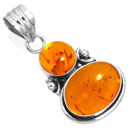 Sterling Silver Orange Amber Pendant Necklace