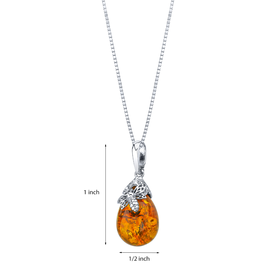 Sterling Silver Baltic Amber Bee Pendant Necklace