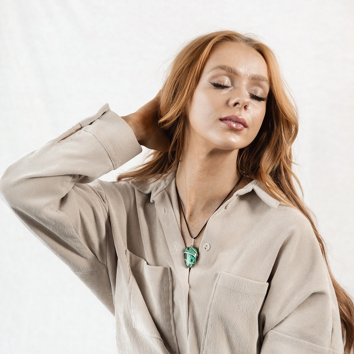 Malachite Healing Crystal Pendant Necklace for Women