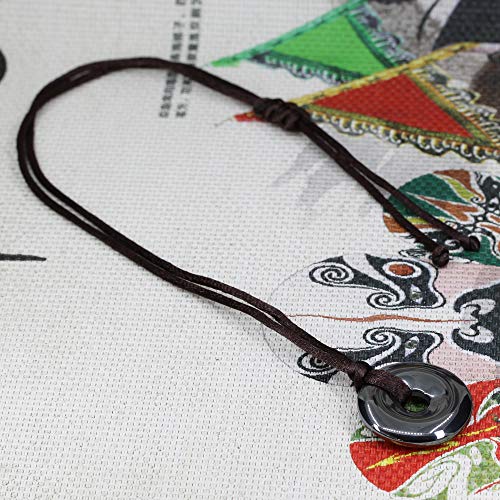 Black Hematite Donut Pendant on Braided Necklace