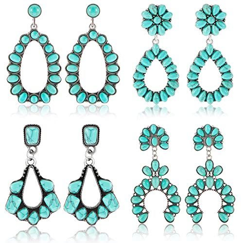Turquoise Bohemian Dangle Earrings - 4 Pairs