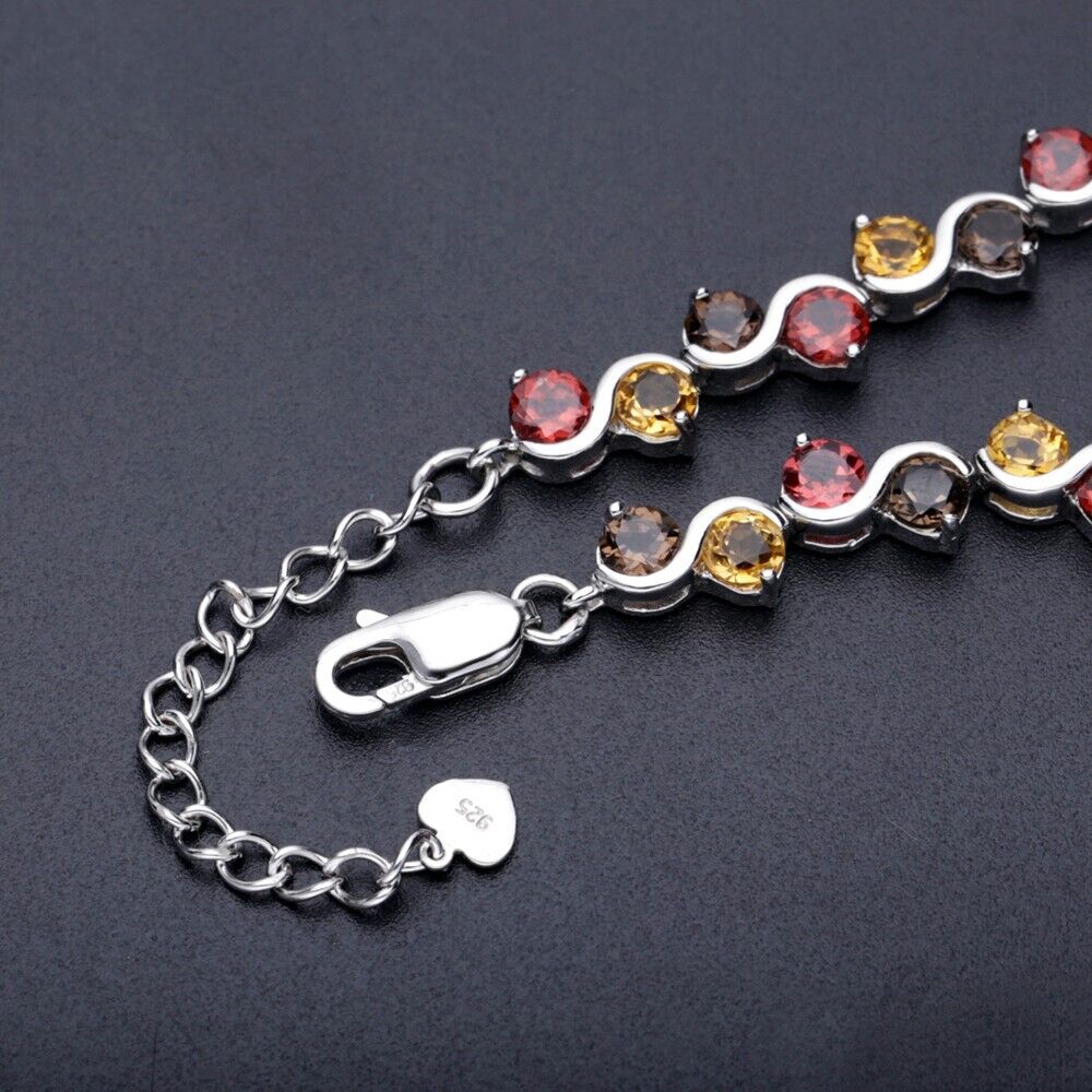 10.8Ct Garnet Citrine Smoky Quartz Silver Bracelet