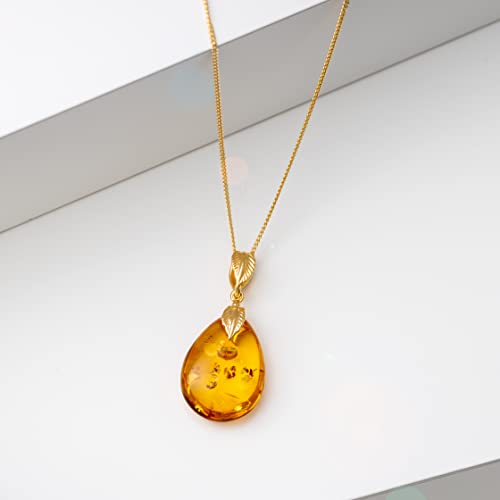 Amber Pendant Necklace - Gold Plated Sterling Silver