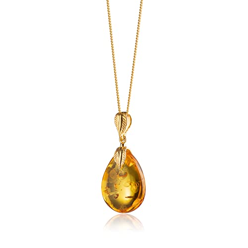 Amber Pendant Necklace - Gold Plated Sterling Silver
