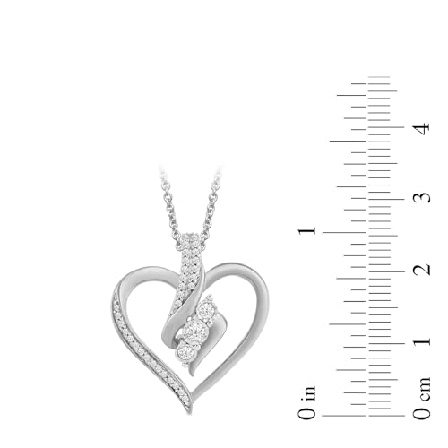 Sterling Silver 3 Stone Diamond Heart Pendant Necklace