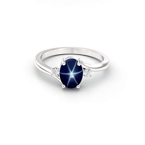 Blue Star Sapphire Silver Ring with White Accents