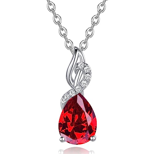 FANCIME White Gold Teardrop Ruby Necklace
