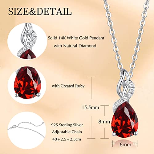 FANCIME White Gold Teardrop Ruby Necklace
