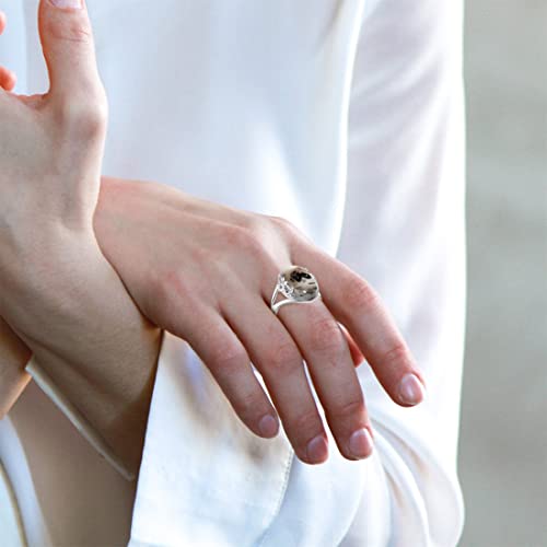 Yemeni Agate Flower Vine Silver Ring for Women