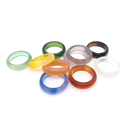 10Pcs Multi-Color Agate Band Rings for Women