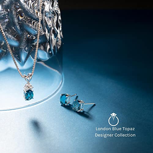 London Blue Topaz and Diamond Pendant in 14K White Gold