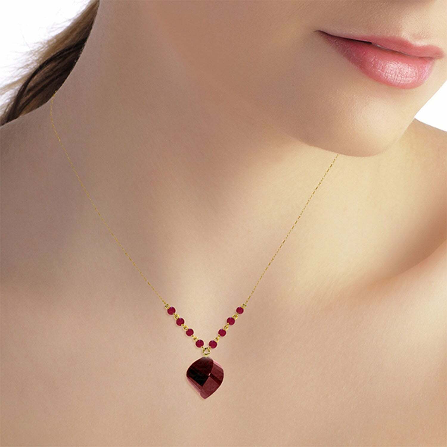 14K Yellow Gold Ruby Gemstone Necklace, 16.25 Carats