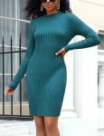 Rocorose Long Sleeve Dresses for Women 2025 Body Hugging Sexy Chic Bodycon Knitted Dresses Aqua Blue XL