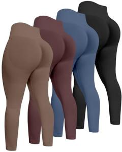 ATHVOTAR Workout Gym Leggings Women, High Waisted Seamless Butt Lifting Scrunch Butt Sports Leggings Black/Navy/Cassis/Dark Brown L