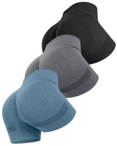 ATHVOTAR Workout Gym Biker Shorts Women: High Waisted Seamless Sports Running Butt Lifting Shorts Sets Black/Gray/Blue M