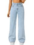 Trendy Queen Women's High Waisted Straight Wide Leg Jeans, Comfort Stretch Baggy Denim Pants SBlue 4
