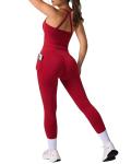 RXRXCOCO Cross Back Workout Sets for Women 2 Piece Padded Tank Tops Hidden Scrunch Leggings Gym Outfits with Pockets Red Medium