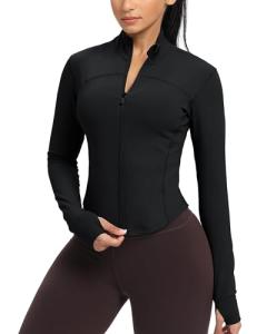 GYM RAINBOW Womens Zip Up Workout Jakcets Lightweight Slim Fit Running Athletic Jackets with Thumb Holes(#1 Black,Small)