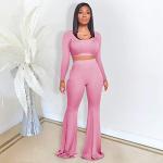 Women's 2 Piece Outfits Workout Tracksuit Long Sleeve Crop Top Sweatpants Pink
