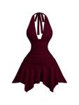 Burgundy Backless Asymmetrical Halter Mini Dress
