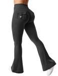 YEOREO CoreFlex Flare Leggings with Pockets for Women Scrunch Workout Leggings Butt Lifting Gym Yoga Pants Black