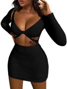 XXTAXN Women's V Neck Cut Out Club Mini Dress