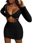 XXTAXN Women's V Neck Cut Out Club Mini Dress