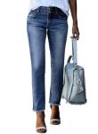 Sidefeel Jeans for Women Trendy 2024 High Waisted Straight Leg Raw Hem Denim Pants with Pockets Sky Blue Size 10