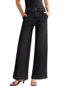 Sidefeel Womens Wide Leg Jeans High Waisted Stretchy Straight Leg Baggy Denim Pants with Pockets Black Size 12