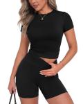 ZOOSIXX Two Piece Workout Sets for Women - Summer Outfits 2 Piece Short Gym Sets Casual Lounge Vacation Matching Clothing Black