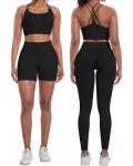 NORMOV Butt lifting Workout Sets for Women – Gym Activewear with Seamless Leggings,Shorts,and Padded Criss-Cross Sports Bras(Black,M)
