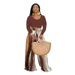 BFFBABY 2 Piece Outfits for Women Sexy Backless Long Sleeve Crop Top High Waist Wide Leg Long Pant Sets Tracksuit Printed Set